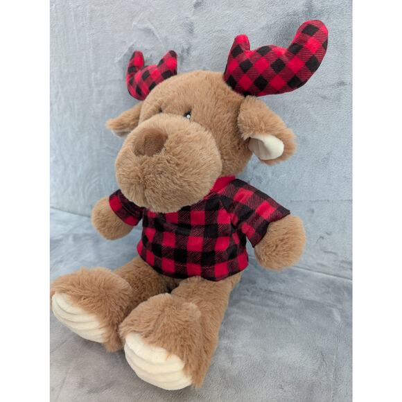 Spark Create Imagine Moose Red Black Plaid 15" Plush with a Rattle SOOO SOFT!!! - Picture 4 of 6